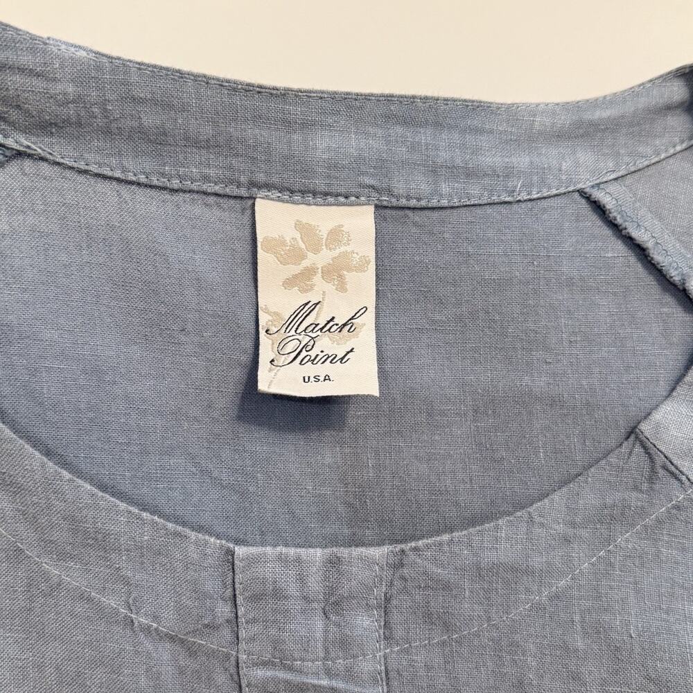 Match Point Tunic Top Blue Linen 3/4 Sleeve Scoop Neck L Lagenlook Oversized - Picture 10 of 11